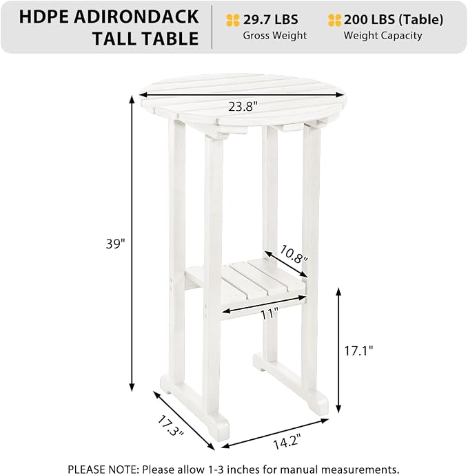 Sundale Outdoor 39 Inches Height Adirondack Bar Table, Patio HDPE Pub Height - Image 3