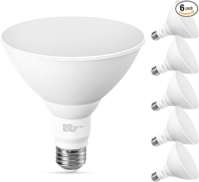 PAR38 LED Outdoor Flood Light Bulbs, 100W Equivalent, 5000K Daylight White by GvvooHome