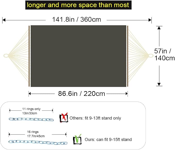 Double Hammock with Quilted Fabric and Spreader Bars, Longer and Sturdier - Image 2