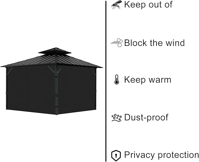 Gazebo Universal Replacement Privacy Curtain, 4-Panels Sidewall - Image 3