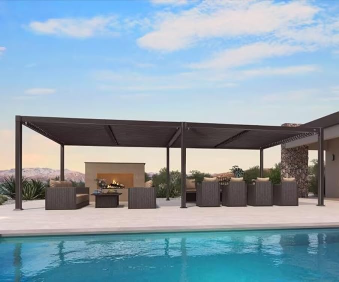 PURPLE LEAF 11' x 28' Louvered Pergola Outdoor Adjustable Louvre Shade Modern by PURPLELEAF