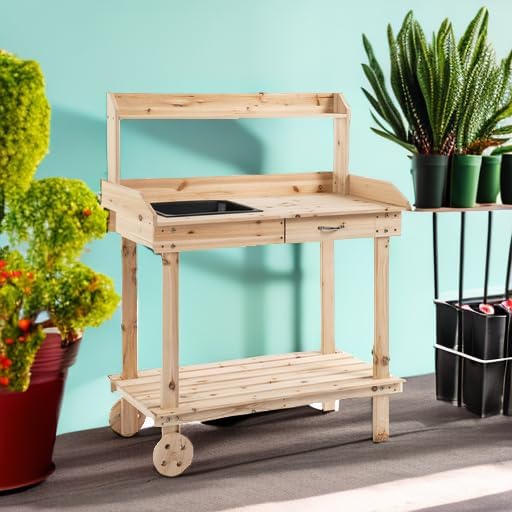 Outsunny 36" Wooden Potting Bench Work Table - Image 5