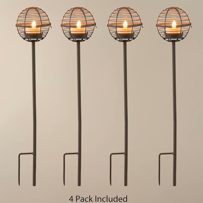 Solar Pathway Lights Outdoor, Rust Iron Ball Candle Holder Stake - Image 7