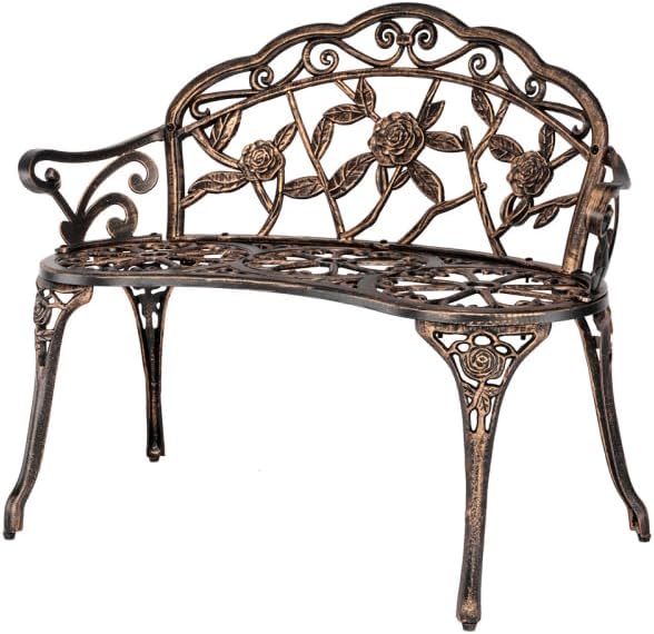 38.5" Outdoor Garden Bench, Patio Furniture Cast Aluminum Outdoor Bench by Unknown