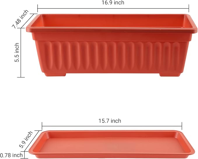 GREANER Long Planters for Outdoor Plants, 3 Pack 16.9x7.48 Inch Flower - Image 3