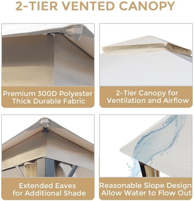 Patio Gazebo 10x10, Outdoor Gazebos, Heavy Duty Gazebo Soft Top Gazebos - Image 4