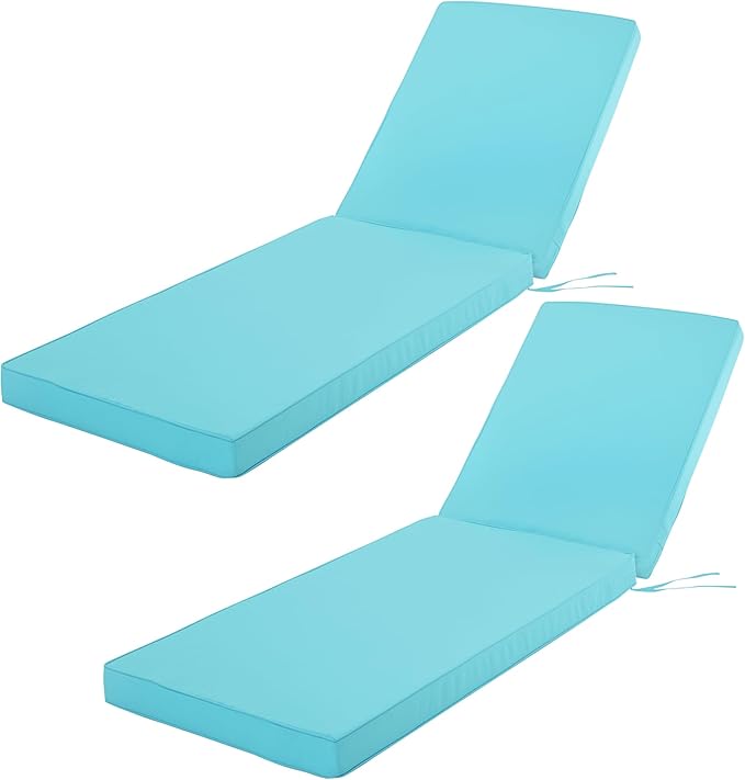 Outdoor Chaise Lounge Cushion Set of 2, Fadesafe Water-Repellent Lounge Deck by COMCAVER