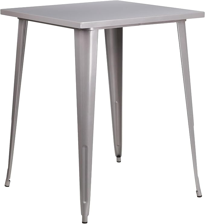 Flash Furniture Nolan Commercial Grade 31.5" Square Silver Metal Indoor-Outdoor by FlashFurniture