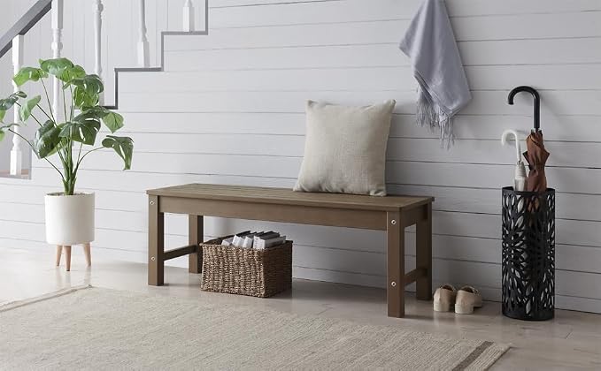 Psilvam Knight Bench, Two Person Outdoor Poly Lumber Patio Backless Bench - Image 2