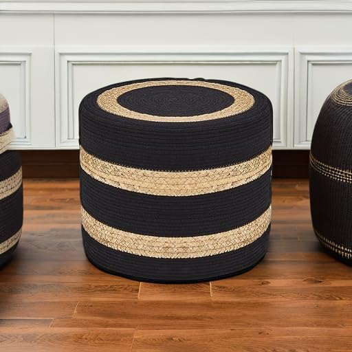 Wimarsbon 18'' Ottoman Pouf, Natural Braided Poof, Rustic Handweave Lounge - Image 5