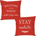 PANDICORN Welcome to Our Porch Stay Awhile Farmhouse Decorative Throw Pillow by PANDICORN