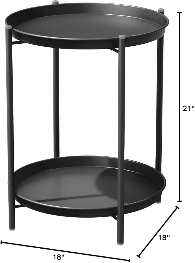 Grand patio Outdoor Side Table, 2-Tier Metal Round End Table - Image 3