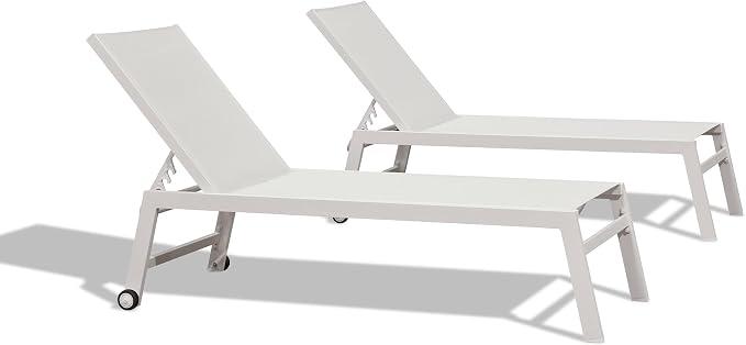 PURPLE LEAF Patio Lounge Chair 2 Pieces White Aluminum Outdoor Chaise Lounge - Image 9