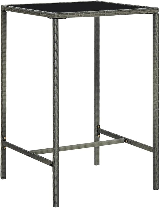 SKM Patio Bar Table Gray 27.6"x27.6"x43.3" Poly Rattan and Glass by SKM