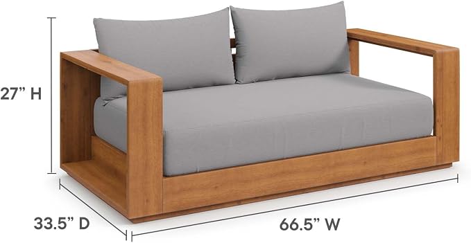 Modway Tahoe Acacia Wood Outdoor Patio Loveseat in Natural Light Gray - Image 2