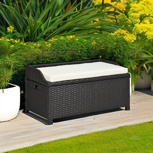 Outsunny 38 Gallon Outdoor Wicker Storage Bench Deck Box, PE Rattan Patio - Image 6