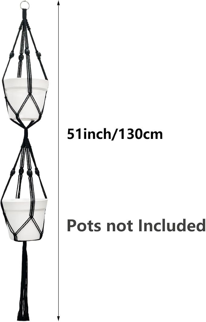 Belit 2 Pack Double Macrame Plant Hangers 2 Tier Hanging Planter Basket - Image 5