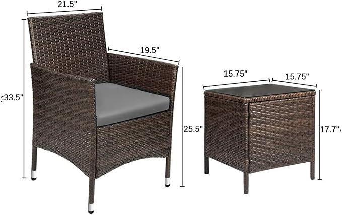 Devoko Patio Porch Furniture Sets 3 Pieces PE Rattan Wicker Chairs - Image 8