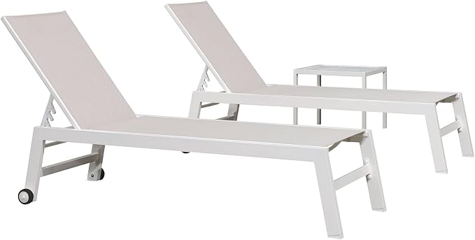 PURPLE LEAF Patio Lounge Chair 2 Pieces White Aluminum Outdoor Chaise Lounge - Image 9