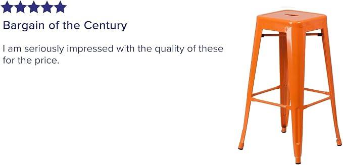 Flash Furniture Lily 4 Pack Commercial Grade 30" High Backless Orange Metal - Image 6