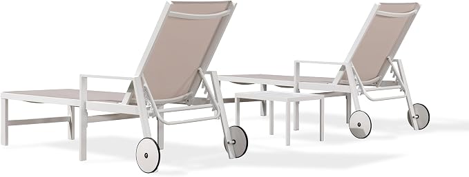 PURPLE LEAF Outdoor Lounge Chairs Set of 2 White Aluminum Chaise Lounge Chaisr - Image 9