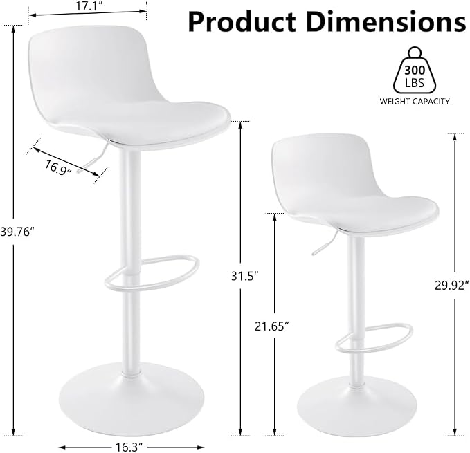 Kidol & Shellder Bar Stools Set of 6 Adjustable Counter Height Stools Modern PU - Image 2