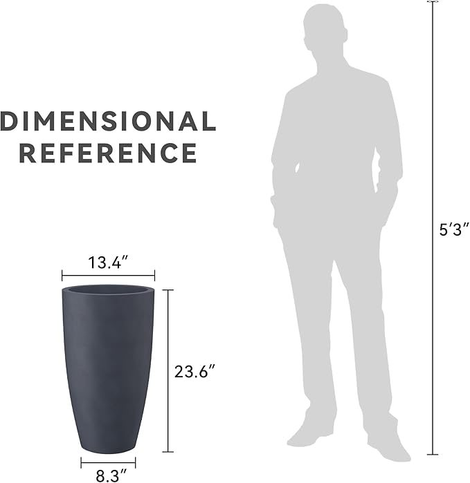 Kante 23.6" H Charcoal Concrete Tall Planters, Large Outdoor Indoor Decorative - Image 7