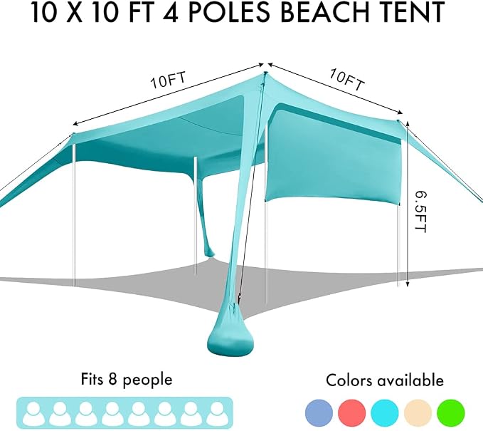 Beach Canopy Tent Shade with Sidewalls 10x10FT, 6.6FT Tall, UPF50+ Sun Shelter - Image 3