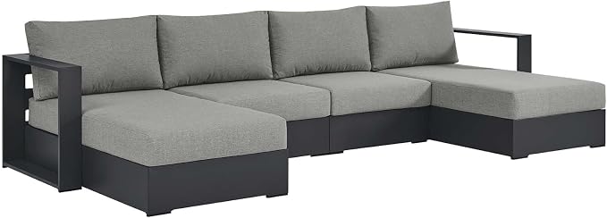 Modway Tahoe Aluminum 4-Piece Outdoor Patio Furniture Gray, Modular Sectional - Image 3