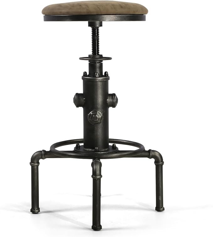Topower Antique Vintage Industrial Barstool PU Leather Water Pipe Fire Hydrant - Image 5