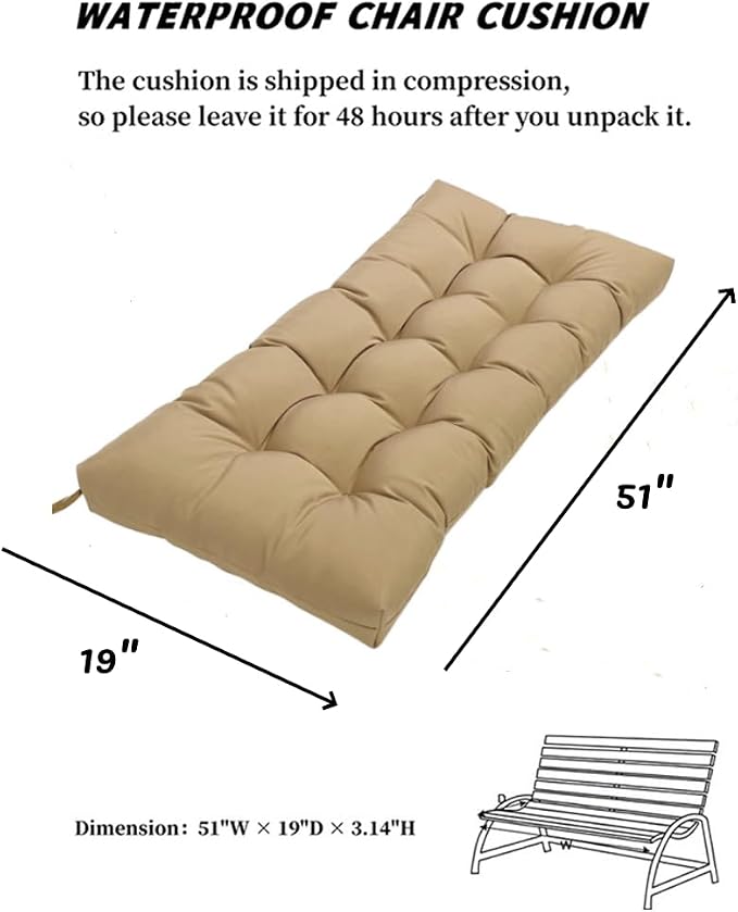 SEAHOME Waterproof Indoor/Outdoor Garden Bench Seat Cushions, Tufted Loveseat - Image 2