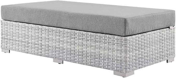 Modway Convene Wicker Rattan Outdoor Patio Rectangular Ottoman in Light Gray by Modway