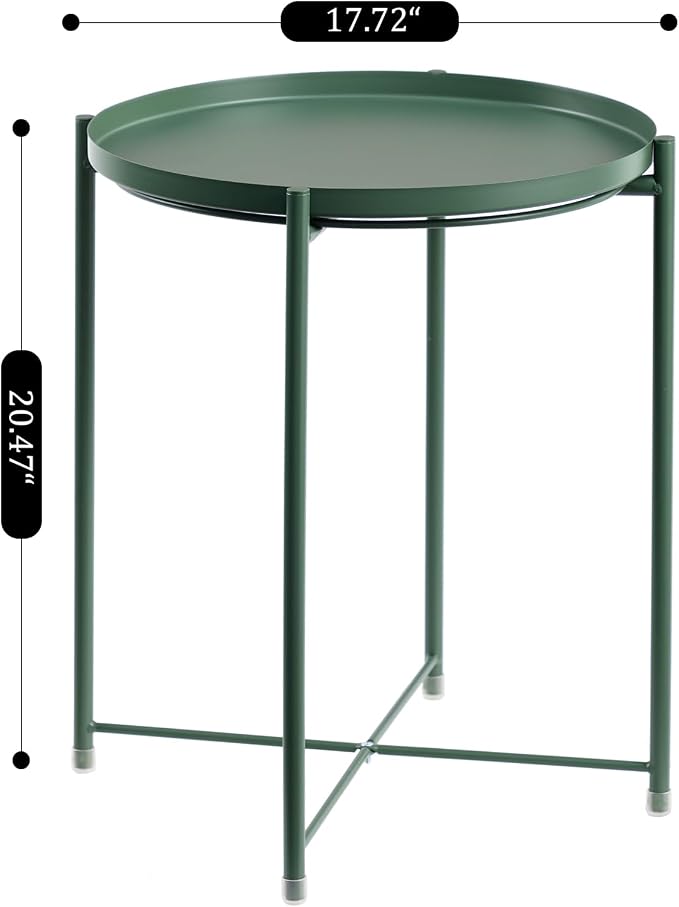HollyHOME Round Metal Side Table, Outdoor Small Folding Accent Stand - Image 3