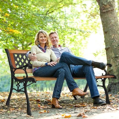 Outvita 49.5in Garden Bench, Deck Hardwood Seat and Metal Armrest Park Bench - Image 7