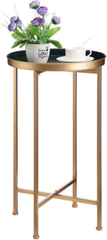HollyHOME Small Round Metal Waterproof End Table, Accent Indoor&Outdoor Coffee by HollyHOME