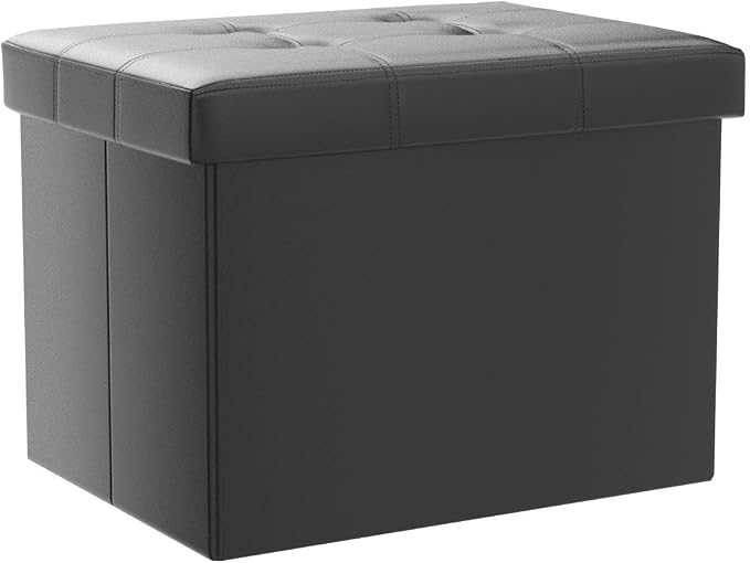 AmasSmile Storage Ottoman Folding Foot Rest Stool, Leather Footstool Bench - Image 4
