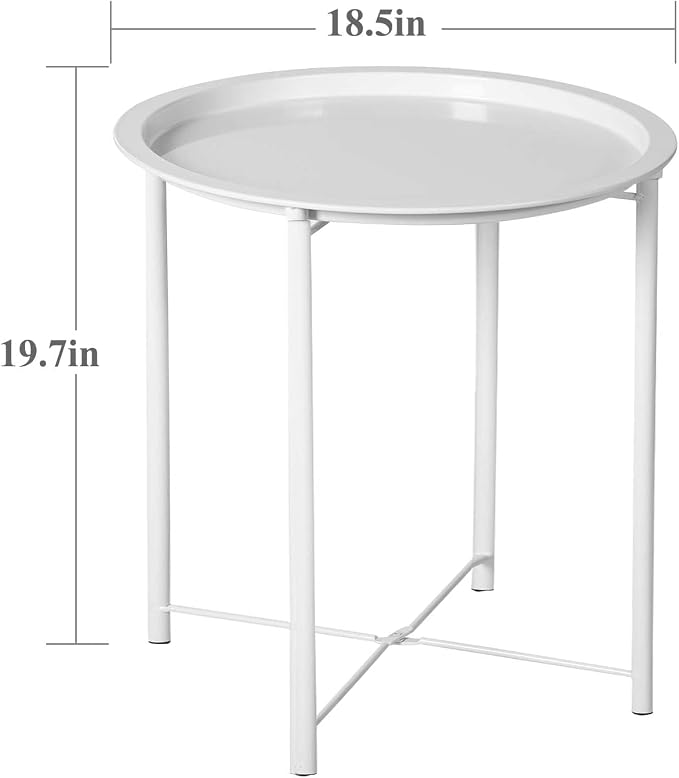 VECELO Side/End Table, Folding Round Metal Anti-Rust and Waterproof Outdoor or - Image 3