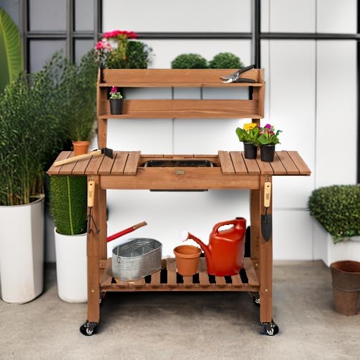 Best Choice Products Mobile Garden Potting Bench, Outdoor Wood Workstation - Image 5