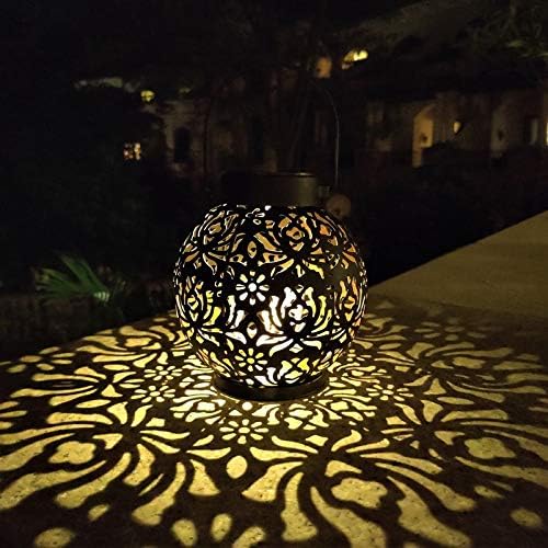 EXCMARK 2 Pack Outdoor Solar Hanging Lantern Lights Metal LED Decorative Lamp - Image 6