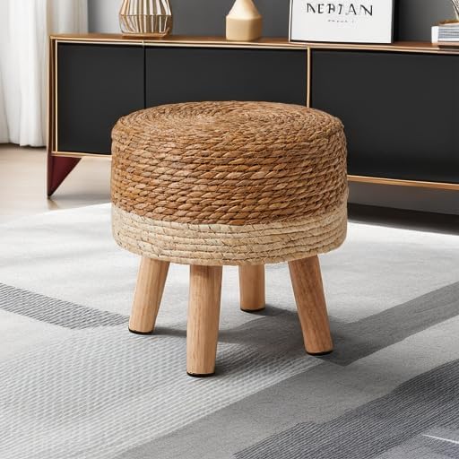 YMYNY Foot Stool Natural Seagrass Hand Weave, 12.6" Small Ottoman, Round - Image 5