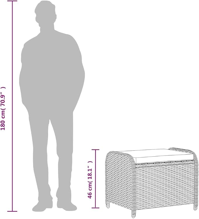 vidaXL Gray Poly Rattan Patio Stool - Image 3