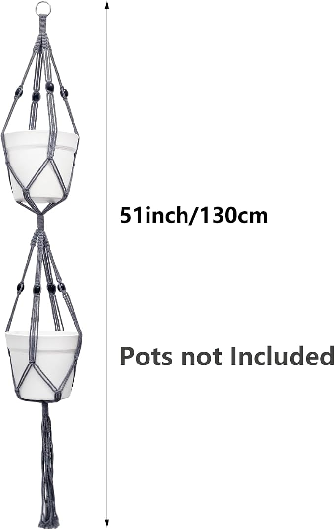 Belit 2 Pack Double Macrame Plant Hangers 2 Tier Hanging Planter Basket - Image 4