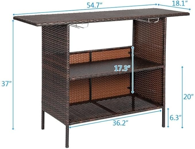 Patio Wicker Bar Table with Cup Holder Brown Modern Contemporary Rectangular - Image 2