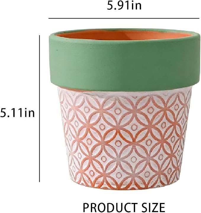 Terracotta Plant Pots Set of 2-5.9 Inch Vintage Pattern Clay Flowerpots - Image 3