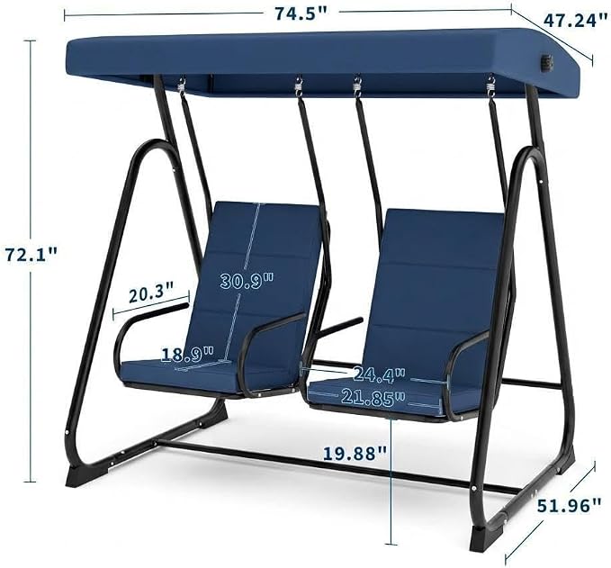 2 Person Porch Swing Chair, Heavy Duty Outdoor Patio Swing Glider - Image 2