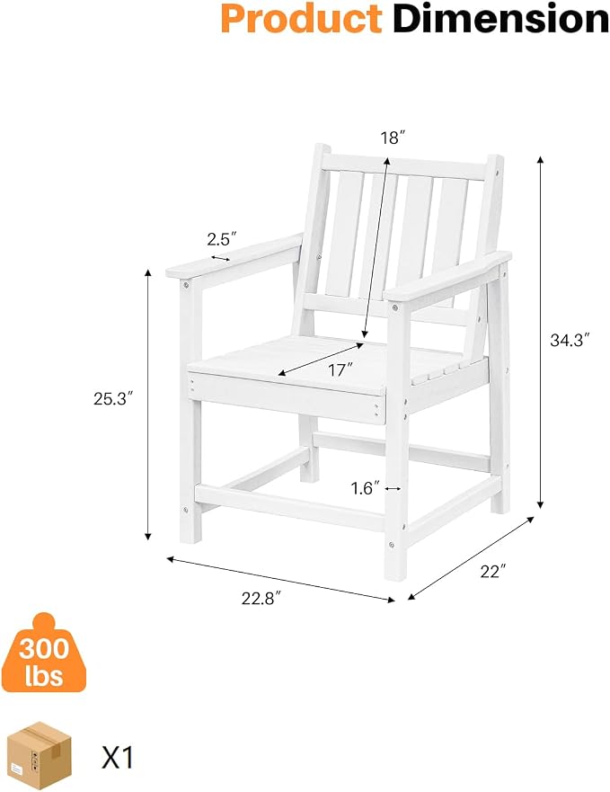 Patio Dining Chair Set of 2, HDPE Outdoor Dining Chair, Ergonomic HDPE Dining - Image 3