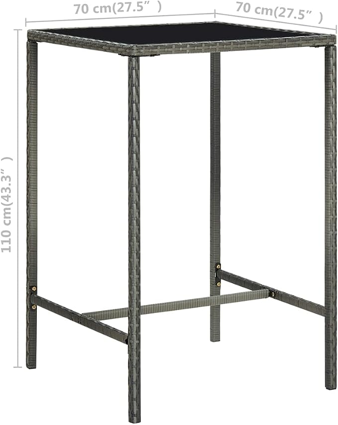 Garden Bar Table Gray 27.6"x27.6"x43.3" Poly Rattan and Glass - Image 6