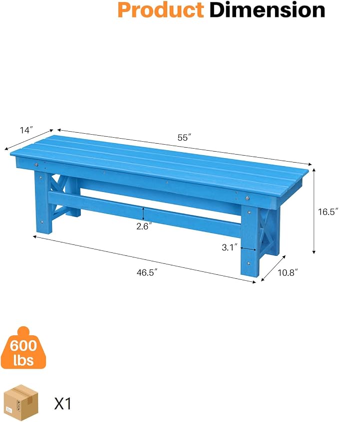 HDPE Outdoor Bench, Poly Lumber Adirondack Benches, All Weather HDPE Patio - Image 4