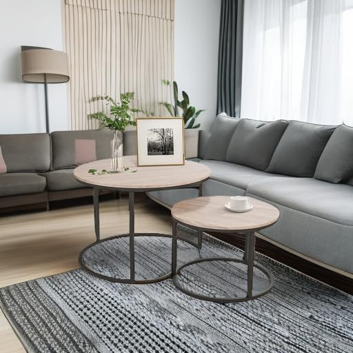 HOJINLINERO Round Coffee Table, Nesting Coffee Table Set of 2, Center Tables - Image 5