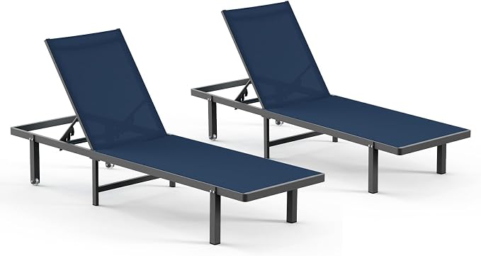 Aluminum Outdoor Lounge Chairs Set of 2, Pool Lounge Chairs - Image 8